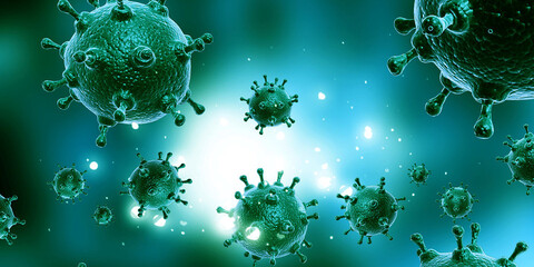 Hier wird ein Bild von Viren in starker Vergrößerung gezeigt.
